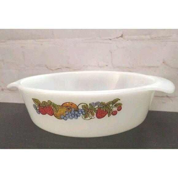Vintage Fire King Anchor Hocking Fruit Harvest #436 Round Casserole Dish 1 Qt - Picture 2 of 6